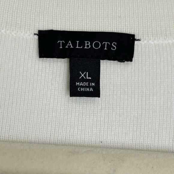 Talbots Womens Sweater XL Cream Oatmeal Blue Striped Knit Short Sleeve - Picture 4 of 9